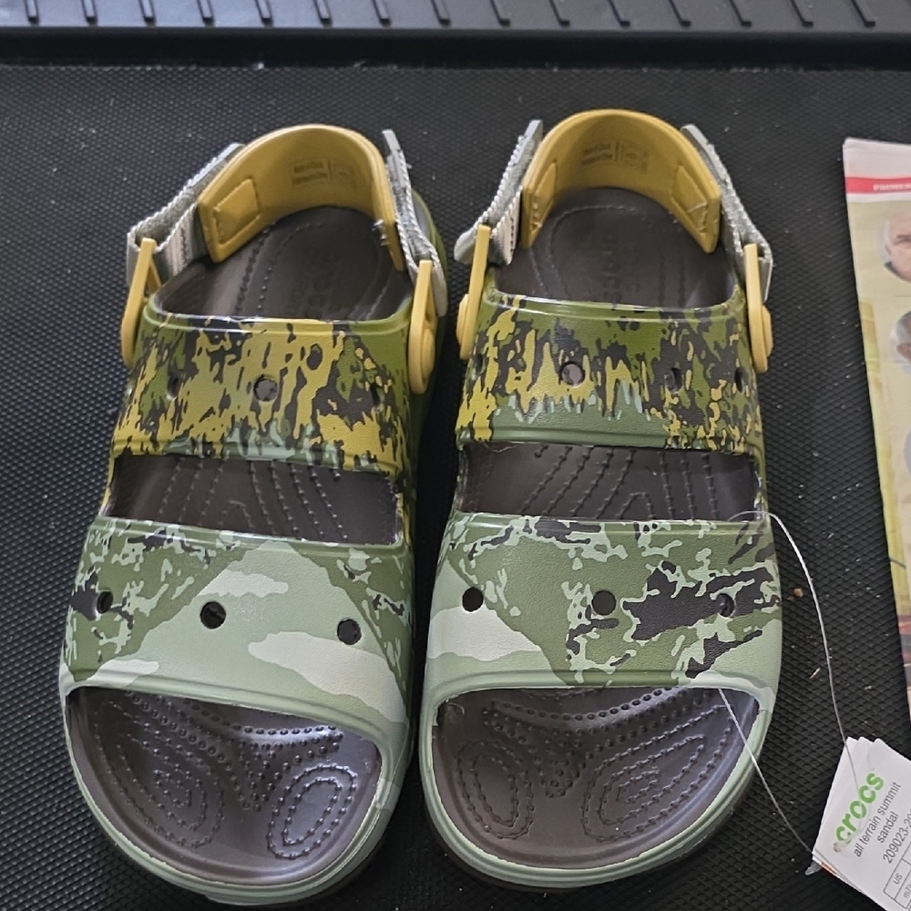 CROCS Green and Yellow Sandals Comfortable Slip-On Design